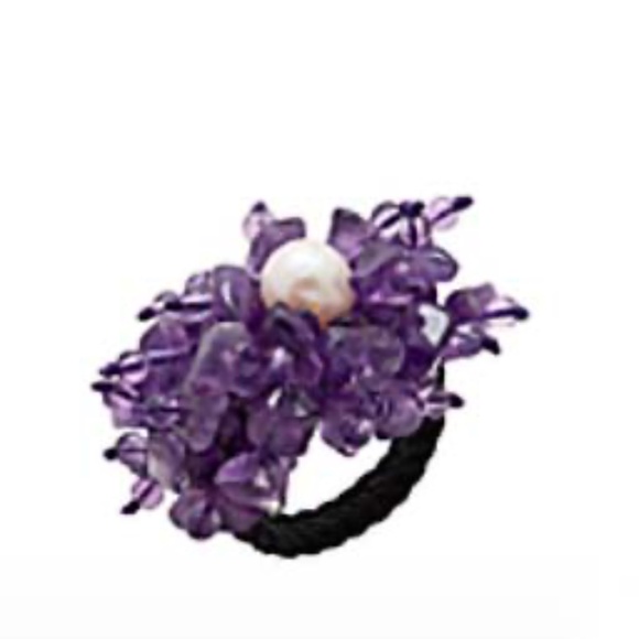 FRESHWATER PEARL & AMETHYST GEMSTONE RING, ADJUSTABLE ONE SIZE, GENUINE PEARL & - Picture 1 of 1